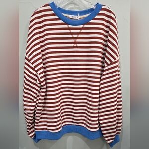 UEU Striped Top with Blue Collar